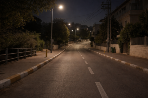 דרך ריקה בלילה מחוץ לתחנת משטרה, רגע של עצירה לפני מעצר